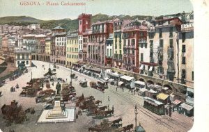 Vintage Postcard Piazza Caricamento Old Buildings Monument Port Genoa Italy