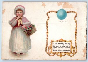 Christmas Postcard Pretty Girl With Berries Basket December Turquoise c1910's