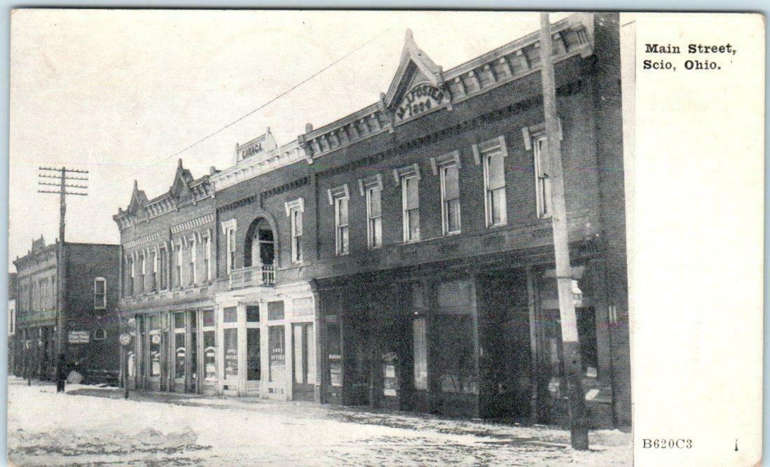 SCIO, Ohio OH MAIN STREET Scene Foster Building & Post Office 1908 Postcard United States