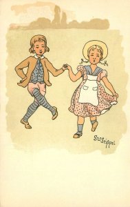 Postcard C-1905 Seippel Children Dance artist humor artist impression 23-317