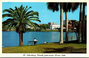 Vtg St Petersburg Florida FL from across Mirror Lake 1950s Postcard
