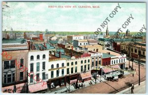 1907 Mt. Clemens, MI Birdseye Downtown Main St Shops Horse Buggy Businesses A14