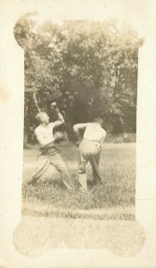 c1910 RPPC Postcard Outdoor Boxing Action Shot Masked Vignette Unknown US 