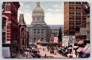 Indianapolis Indiana~Market Street~Monument Palace~Trollies~c1910 Postcard