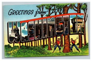 Vintage 1940's Postcard Greetings From Washington - Lumberjacks City Views Nice