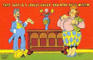 Lovely Chest You Have There Madam Comic Humor linen postcard