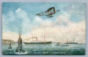 NEALE BIPLANE & SUBMARINE FLOTILLA ANTIQUE POSTCARD 