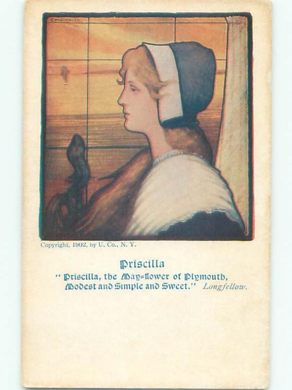 Pre-Linen Priscilla Alden FAMOUS PILGRIM FROM PLYMOUTH MASSACHUSETTS MA AC4858