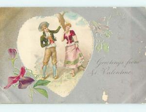 Pre-1907 valentine GIRL IN PINK DRESS & RED TOP WITH GUY r3948