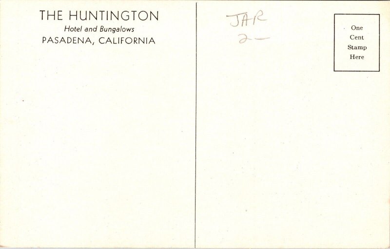 Huntington Hotel Bungalows Pasadena CA California Sunset Postcard VTG UNP Unused 