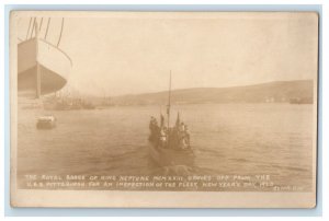 The Royal Barge King Neptune MCMXXIII Shoves USS Pittsburgh RPPC Photo Postcard 