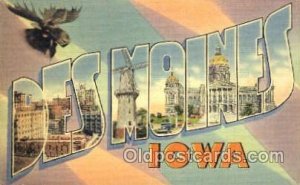 Greetings From Des Moines, Iowa, USA Large Letter Town Unused 