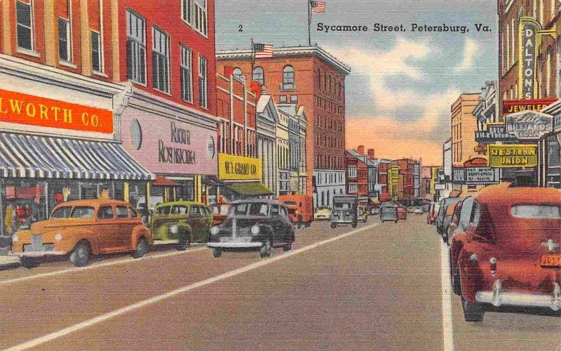 Sycamore Street Woolworth Store Petersburg Virginia linen postcard