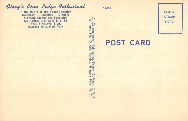 Niagara Falls New York Florys Pine Lodge Restaurant Antique Postcard K82806