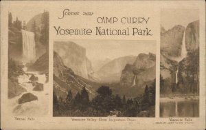 Yosemite National Park California CA Camp Curry Real Photo Falls c1910 Postcard