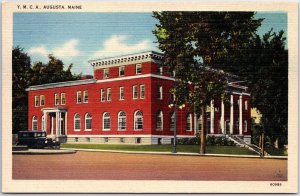 VINTAGE POSTCARD THE Y.M.C.A. AND BUGGY AT AUGUSTA MAINE (c. 1930-1940)