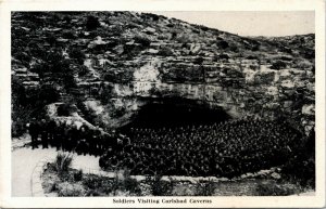 Postcard NM Hundreds of US Army Soldiers Visiting Carlsbad Caverns 1940s H25