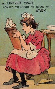 Limerick Poem Poetry Work Burke Rhyming Slang Antique Comic Postcard