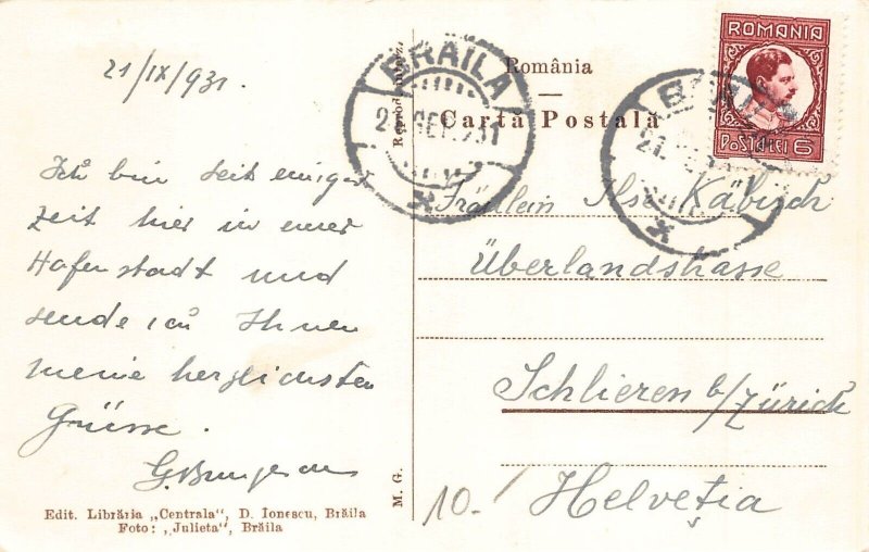 Romania 1931 Braila Harbor Bucegi ship Steamboat postcard