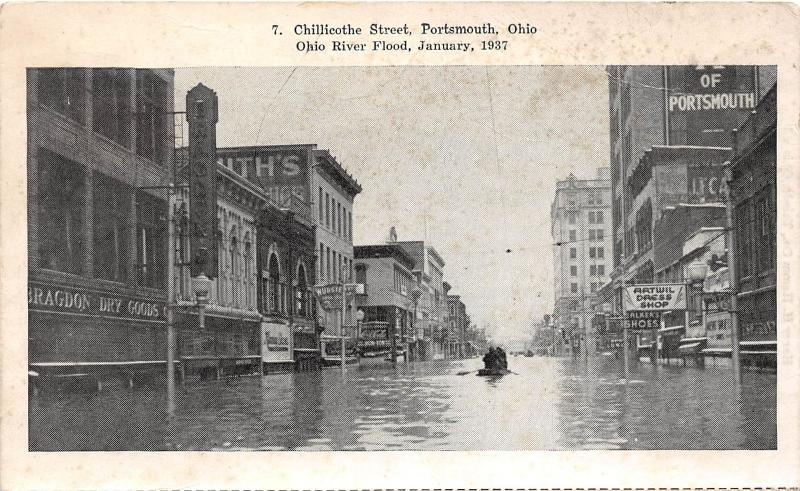 E51/ Portsmouth Ohio Postcard 1937 Flood Disaster Stores Chillicothe St