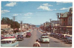 Old Orchard Beach ME Street View Old Cars & Trucks Store Fronts Postcard