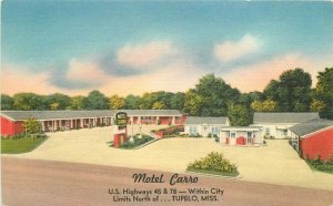 Tupelo Mississippi Motel Carro roadside Tichnor linen Postcard 21-13054