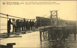 West Flanders Belgium Zeebrugges Ruins Suspension Bridge Vintage Postcard