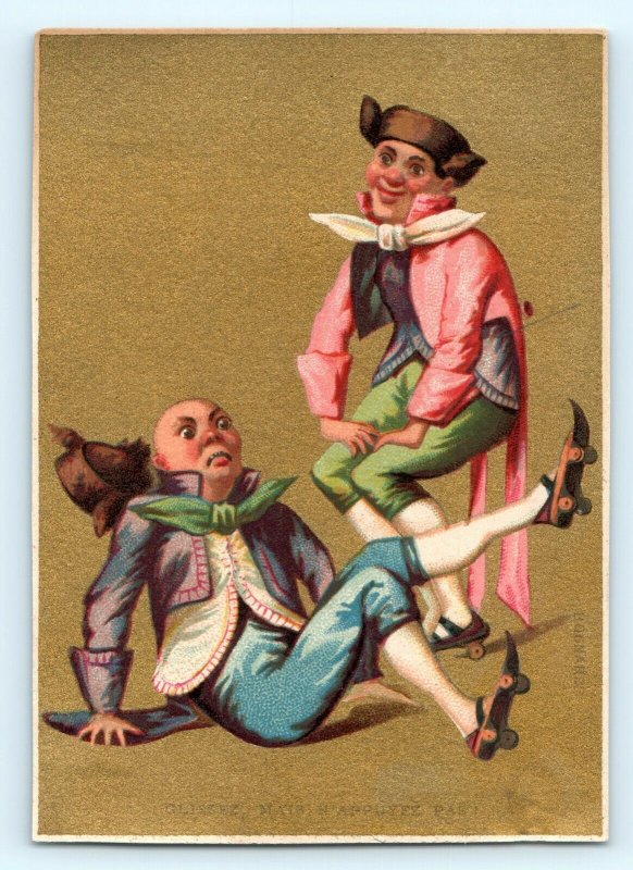 x3 LOT 1880s Bognard Litho Men Skate, Cook, Paint French Comedy Trade Card C15