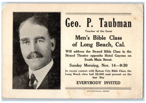 c1905 Geo P. Taubman Teacher Men's Bible Class Long Beach California CA Postcard