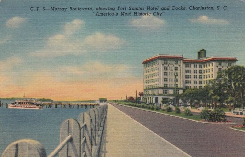 CHARLESTON, South Carolina, 30-40s; Murray Boulevard, Fort Sumter Hotel & Docks