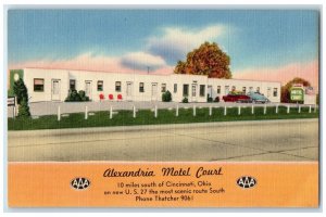 c1940 Alexandria Motel Court Exterior Building Cincinnati Ohio Vintage Postcard