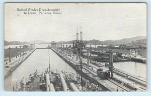 US DREADNAUGHT BATTLESHIP  in Panama Canal  c1910s Mitchell   Postcard