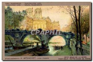 Old Postcard transparent map Paris Etablissements Mitanchet small arm of the ...