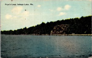 Postcard ME Sebago Lake Frye's Leap Pub. Tichnor Brothers Flag Cancel 1913 V180