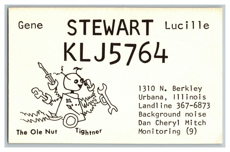 Postcard QSL Radio Card From Urbana Illinois KLJ5764 