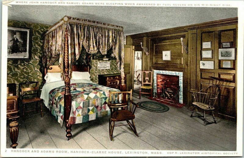 Hancock Adams Room Clarke House Lexington MA Massachusetts WB Postcard VTG UNP 