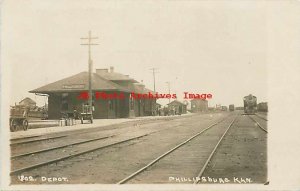 Depot, Kansas, Phillipsburg, RPPC, Chicago Rock Island Railroad Station, Bowers
