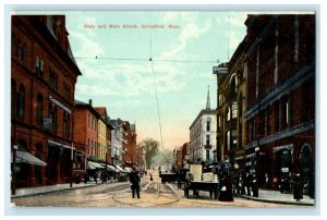 1908 State and Main Streets, Springfield, Massachusetts MA Antique Postcard