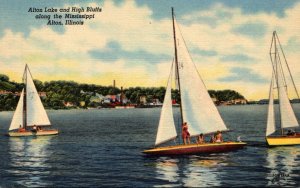 Illinois Alton Sailing On Alton Lake and High Bluffs Curteich