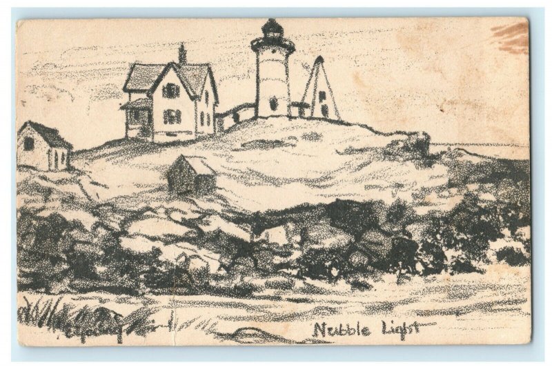 1946 Nubble Lighthouse Sketch York Beach Maine ME Posted Vintage Postcard 