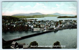 NEWPORT, VT Vermont Birdseye View & LAKE MEMPHREMAGOG  c1910s Postcard