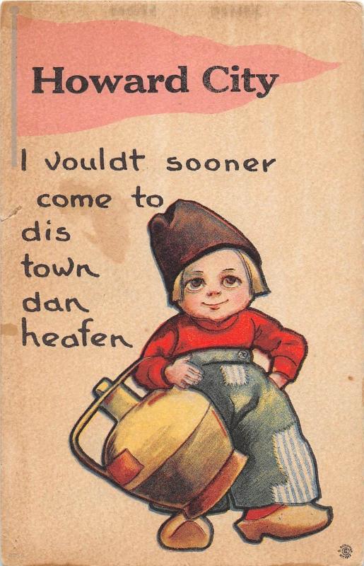  A2 Michigan Mi PENNANT Postcard c1910 HOWARD CITY Dutch Child Heafen 