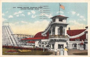 Grand Rapids Michigan Ramona Park Derby Racer Roller Coaster Postcard AA44523