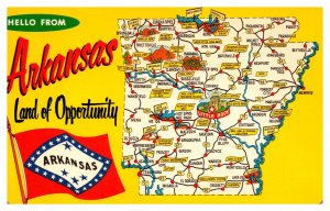 Postcard MAP Aarkansas - Hello from Arkansas Land of Opportunity