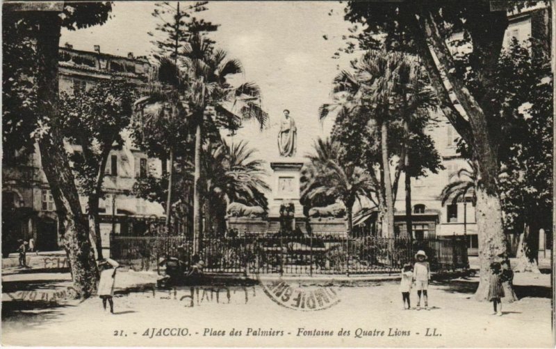 CPA Ajaccio Place des Palmiers ,Fontaine des Quatre Lions CORSICA (1077510)