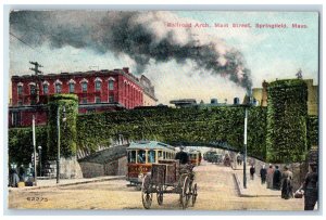 1910 Trolley Car Railroad Arch Main Street Springfield Massachusetts MA Postcard