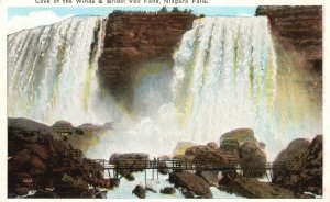 Vintage Postcard Cave of Winds & Bridal Veil Falls Waterfalls Niagara New York