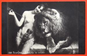 140264 COURTEN Power & Love Nude Woman LION Allegory VTG RPPC postcard c.1910