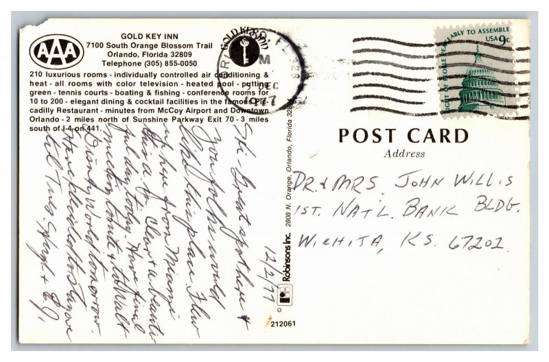 Gold Key Inn Orlando Florida c1977 Postcard