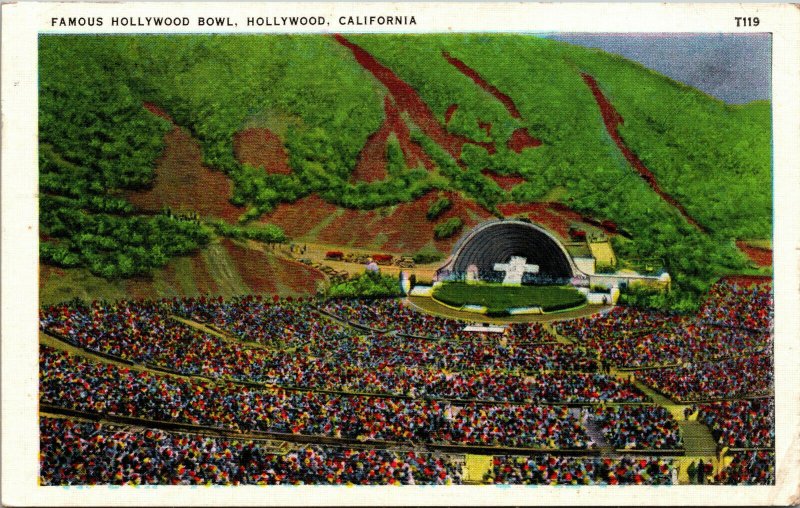 Vtg 1930's Easter Services Famous Hollywood Bowl California CA Linen Postcard